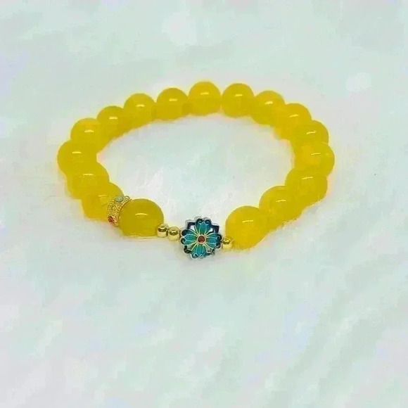 Yellow Agate Bracelet With a Blue Flower - Picture 2 of 8
